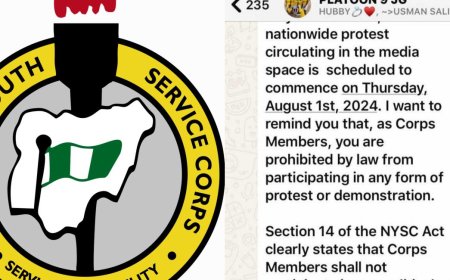 Nigeria’s National Service Scheme, NYSC Warns Corps Members Against Participating In #EndBadGovernance Protest