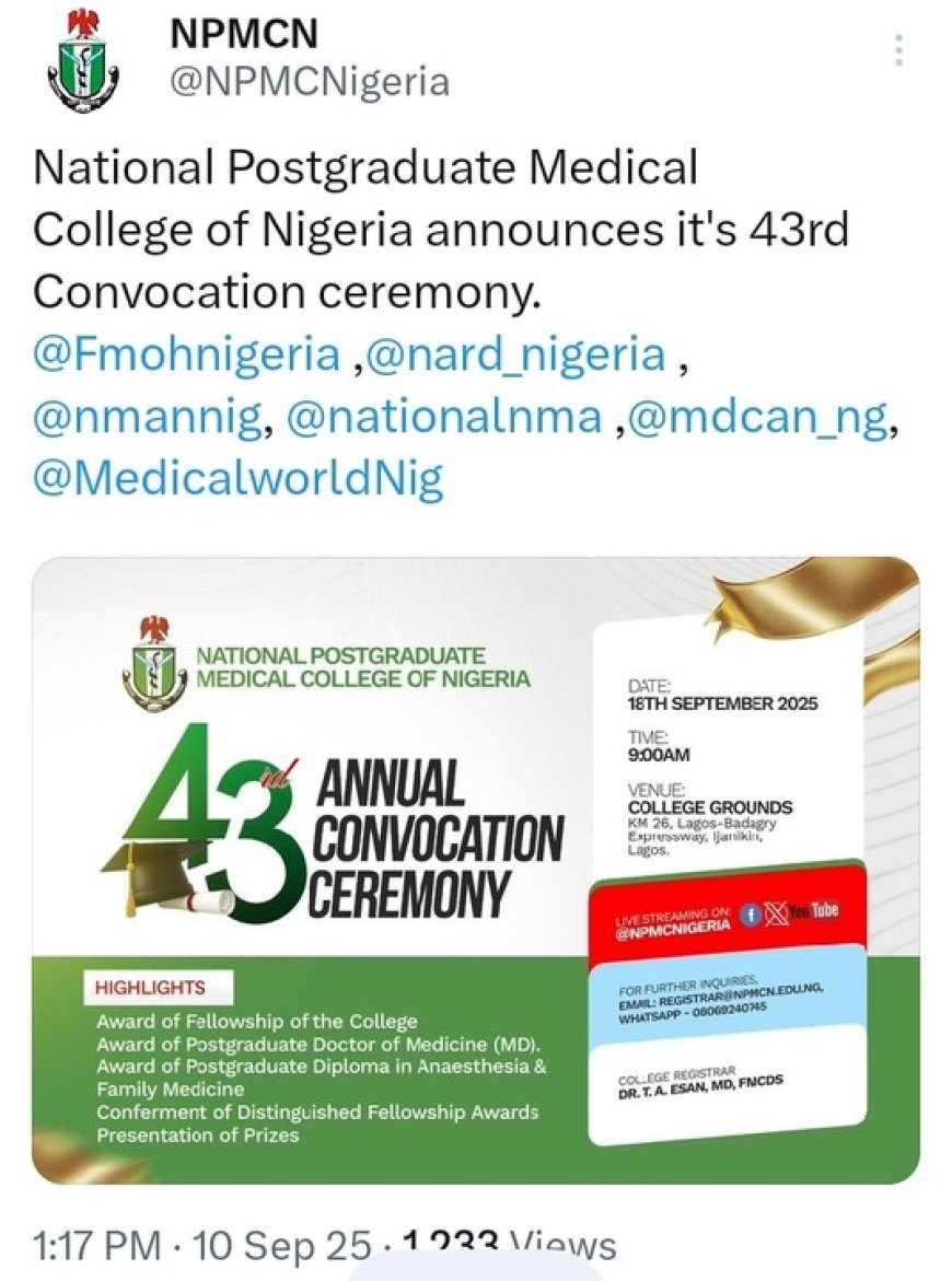Despite Brain Drain Challenge, NPMCN Graduates 480 Mew Specialists