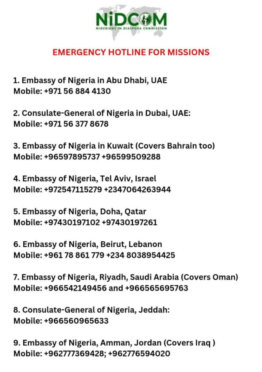 Iran War: FG Releases Emergency Contacts For Nigerians In Middle East (Full List)