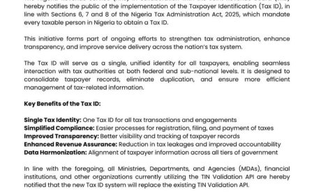 FG Introduces Mandatory Tax ID For All taxpayers
